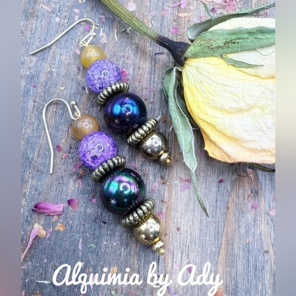 Victorian gemstones statement dangle vintage earrings - Picture 1 of 1